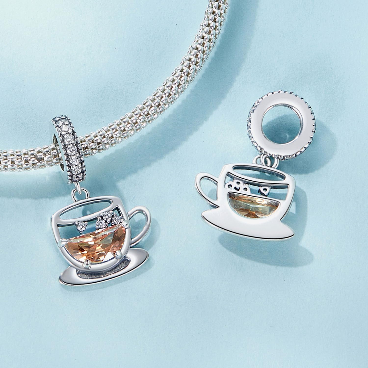 Funny Coffee Pendant Charm 925 Sterling Silver Charm Fits For Pandora Bracelet Necklace,SCC2842