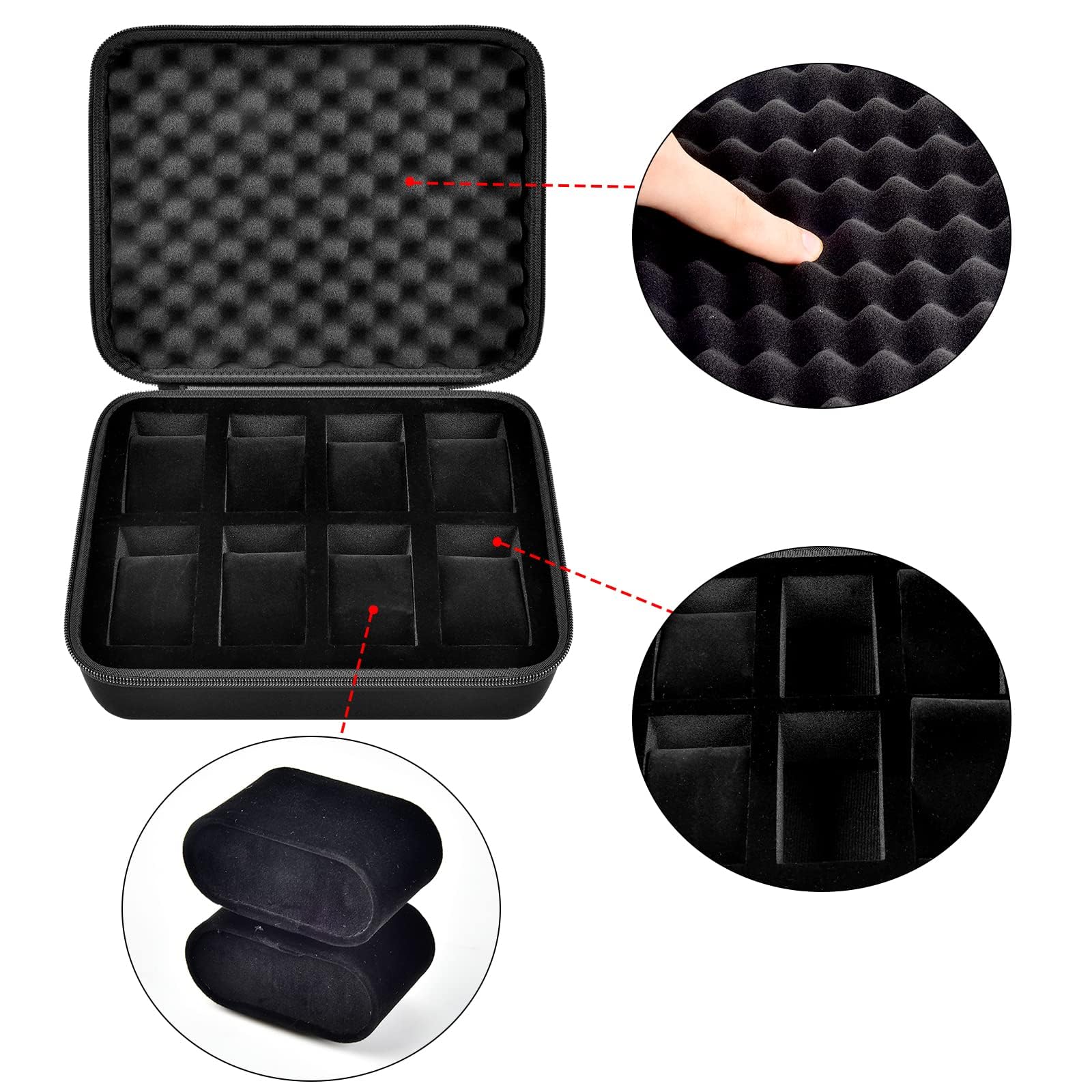Boobowl Uhrenbox Veranstalter/Uhrenkasten Display Aufbewahrungsbox Passend für alle Armbanduhren und Intelligente Uhren bis zu (Nur Box) (8 Slots Black, 8 Slots)
