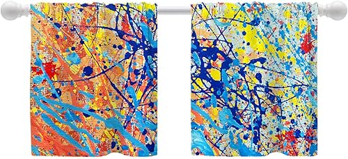 Shrahala Cortinas de pintura al óleo modernas multicolor para ventanas de cocina, paneles de cortina abstractos de poliéster multicapa para sala de