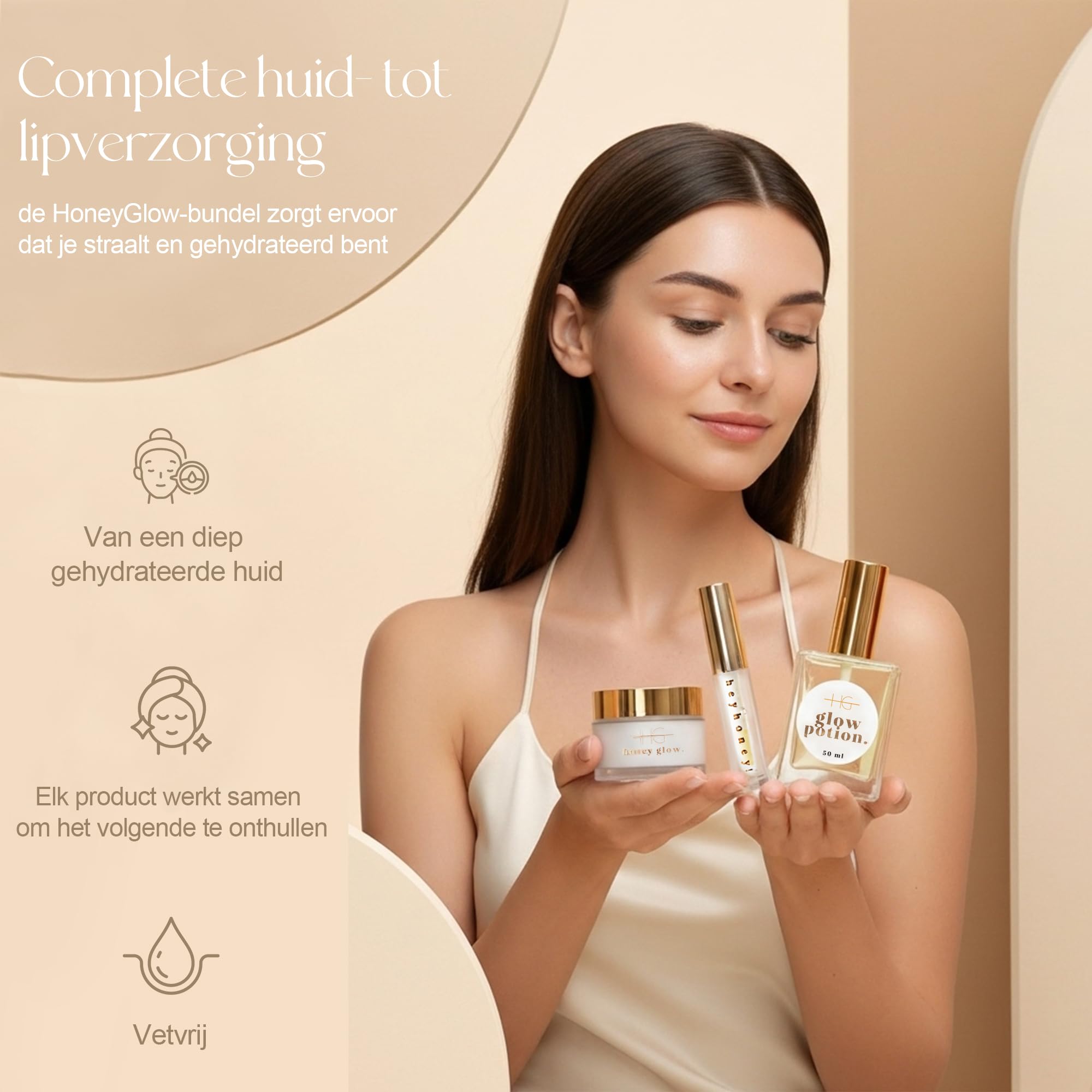 Feuchtigkeitsspendendes HoneyGlow Set | Ultra-feuchtigkeitsspendende Creme mit Miel & Ceramiden SPF15 (50ml), Glow Potion Trockenöl mit 10 Pflanzenölen (50ml) & HeyHoney Lip Serum (10ml)