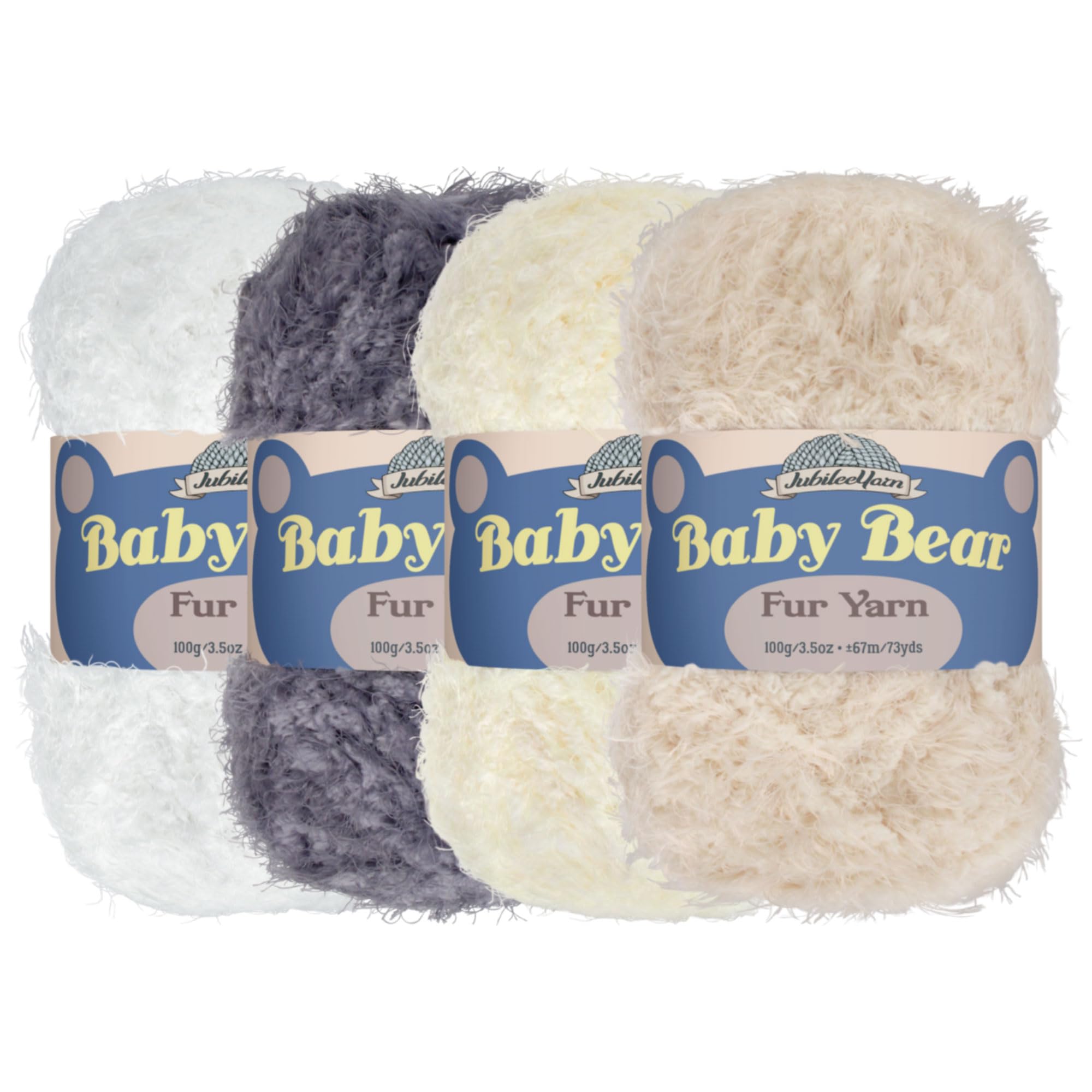 JubileeYarn Baby Bear Yarn - Chunky Polyester Fur - 100g/Skein - Shades of White - 4 Skeins