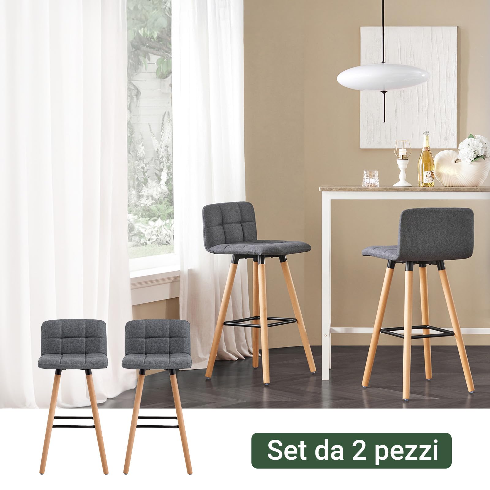 SoBuy 2 Sgabelli alti da Bar, seduta curva imbottita h 68cm, 44x92x44cm