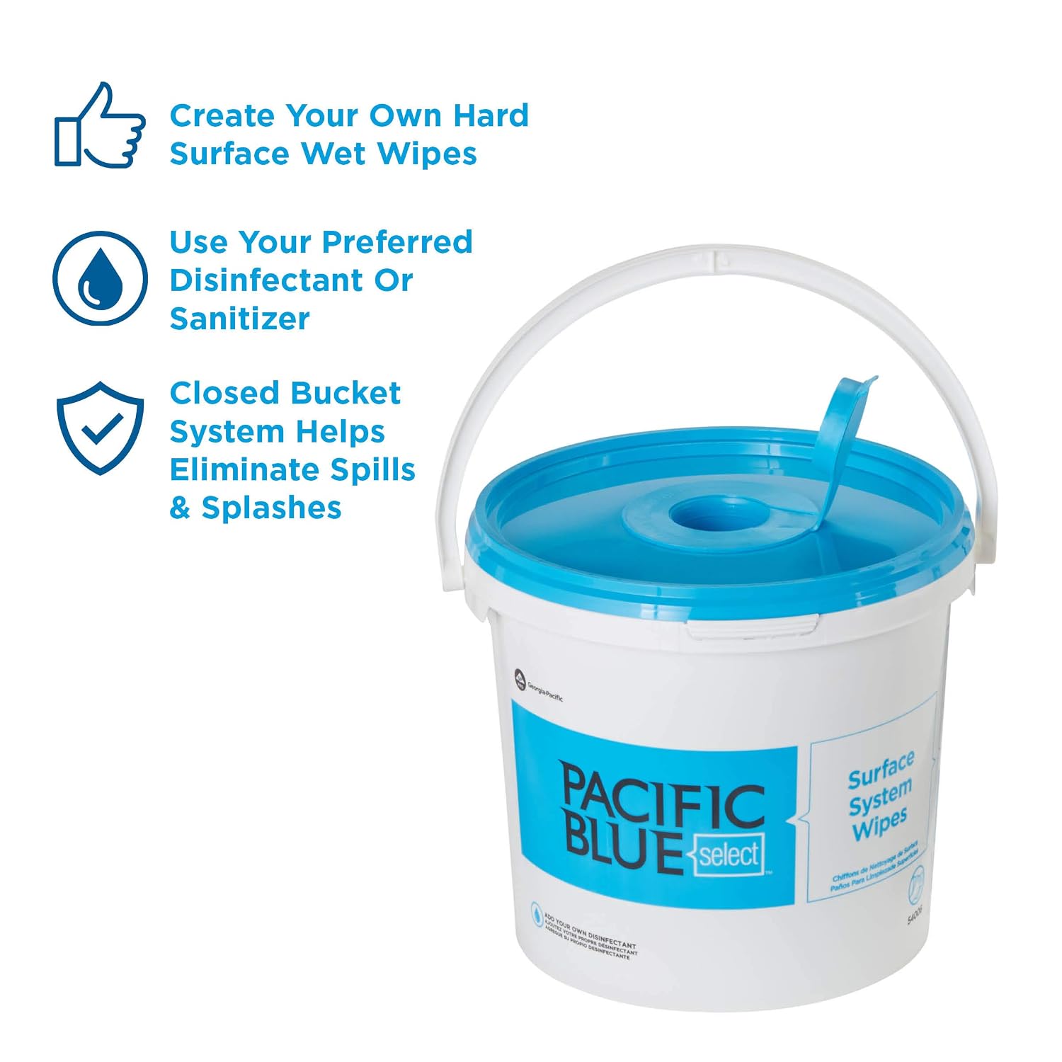 Georgia-Pacific Pacific Blue Select Surface System Wiper Bucket By GP PRO, White, 54006, 1 Bucket Per Case, 7.80" W x 7.80" D x 7.00" H