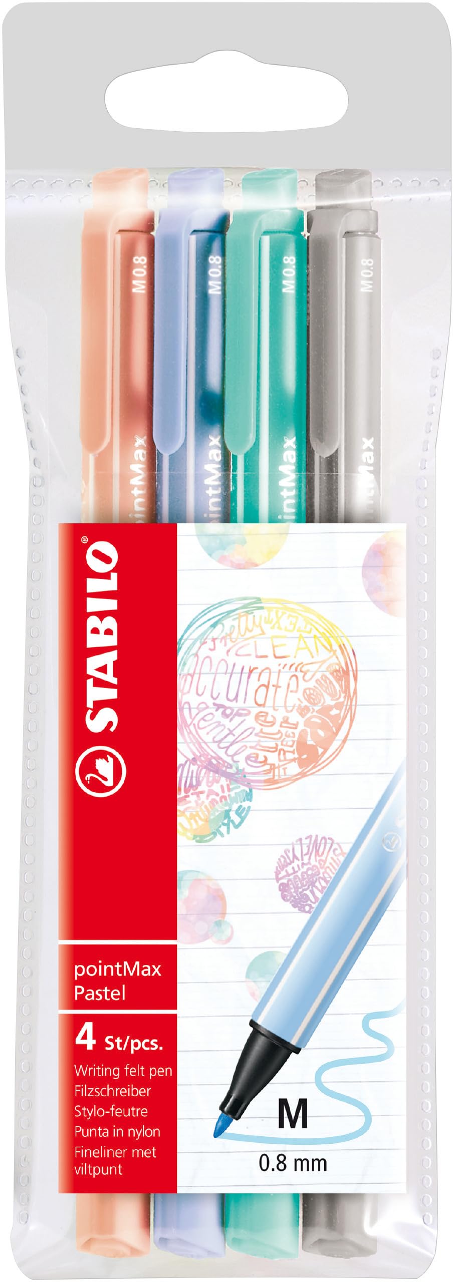 STABILO pointMAX Nylon Tip Writing Pen Pastel Wallet of 4 Assorted Colours