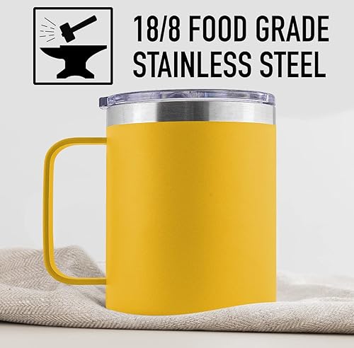 Miniatura 46 de Zulay - Taza de café aislada de 12 onzas con tapa, taza de campamento de acero inoxidable con asa, taza aislada al vacío de doble pared Duracoated