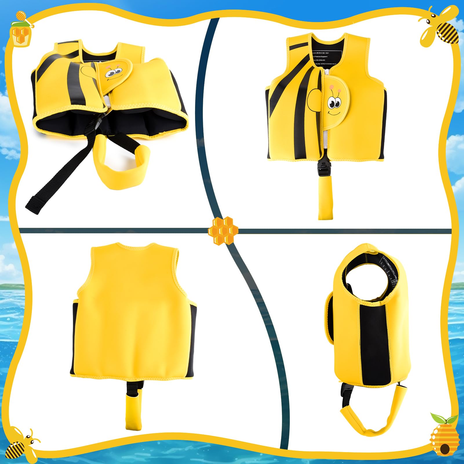 Fuqiduo Schwimmweste Kinder, Schwimmhilfe aus Neopren & EPE - mit Verstellbarem Schrittgurt für Mädchen/Jungen Wassersport