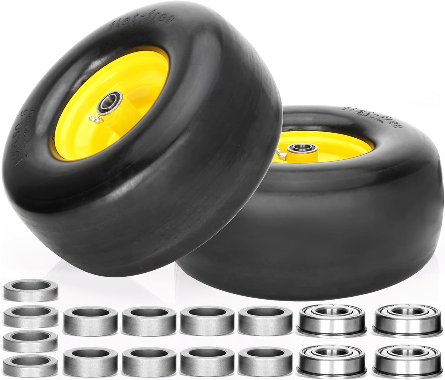 2 PCS Upgrade 13x6.506 Flat Free Lawn Mower Tire and Wheel