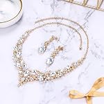 BriLove Women's Wedding Bridal Austrian Crystal Teardrop Cluster Statement Necklace Dangle Earrings Set