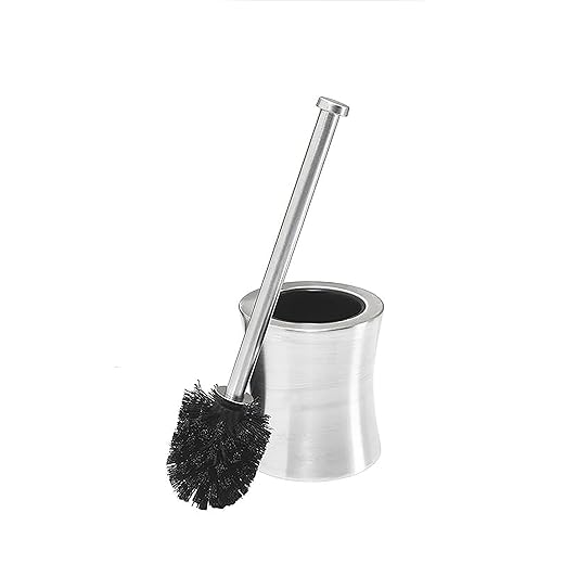 Bath Bliss Hour Glass Shape Weighted Bottom Toilet Brush & Holder Set, Heavy Duty Brush, Silver, 4.5"L x 4.5"W x 15.4"H