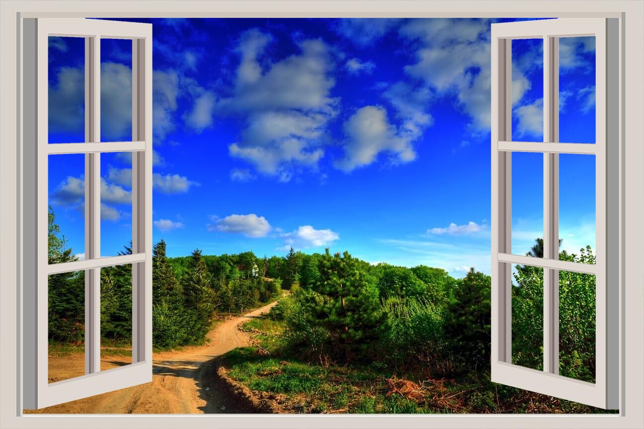 JVERF - JZZA26784 Roads Forests Sky Clouds| Self-Adhesive Open Window Wall Sticker