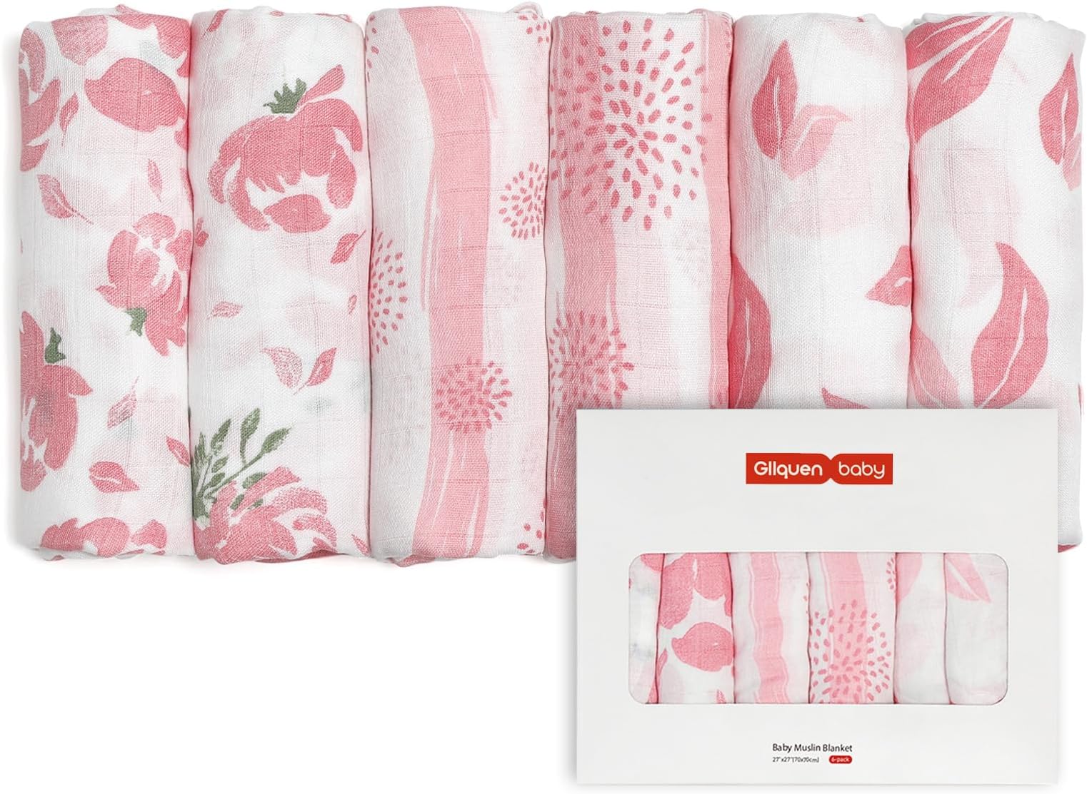 GLLQUEN BABY Muslin Squares Cloth for Baby,6pack 70cm x 70cm Cotton Burp Cloths for Newborn, Absorbent & Breathable and Ideal to Clean, Wipe & Cover Newborns