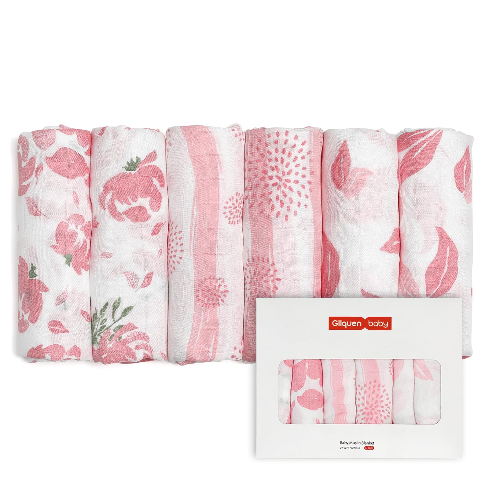 GLLQUEN BABY Muslin Squares Cloth for Baby,6pack 70cm x 70cm Cotton Burp Cloths for Newborn, Absorbent & Breathable and Ideal to Clean, Wipe & Cover Newborns