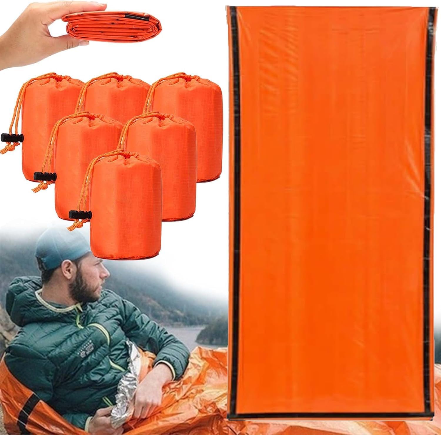 Emergency Sleeping Bag, 84"X36" Waterproof Survival Emergency Sleeping Bags for Survival, Pocket Size Survival Blanket, Thermal Bivy Sack for Outdoor Camping, Hiking