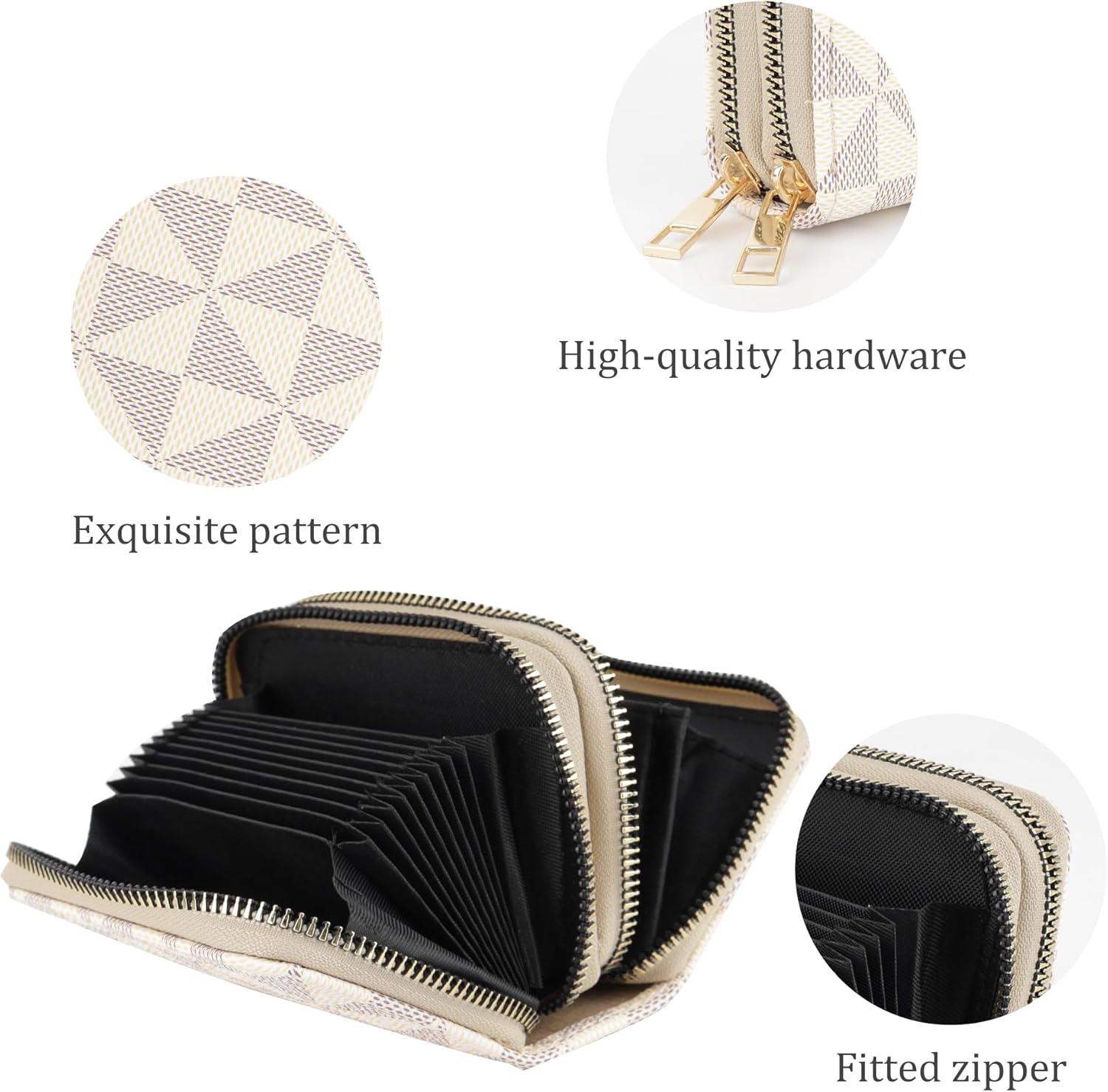 Veki Women's Credit Card Holder, RFID Leather Zipper Wallet, Small Zipper Card Case for Men and Women (Double Layer-White) - Image 5