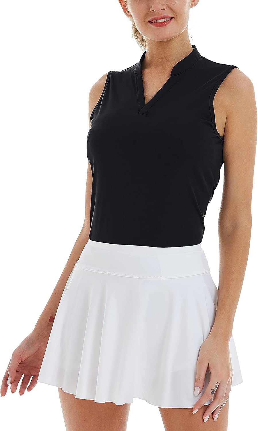 CQC Women's Golf Tennis Sleeveless Polo Shirts V-Neck Quick Dry UPF 50+ Sport Athletic Tank Tops Moisture Wicking Casual Black S