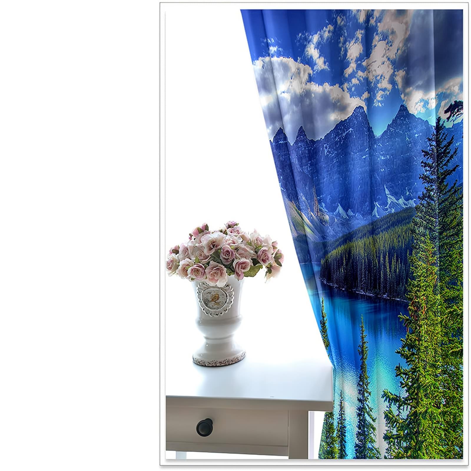 Blickdichter Vorhang mit Ösen, 234x244cm Blau Grün Braun See Gebirge Wald Landschaft Vorhang für Schlafzimmer-Fenstervorhänge