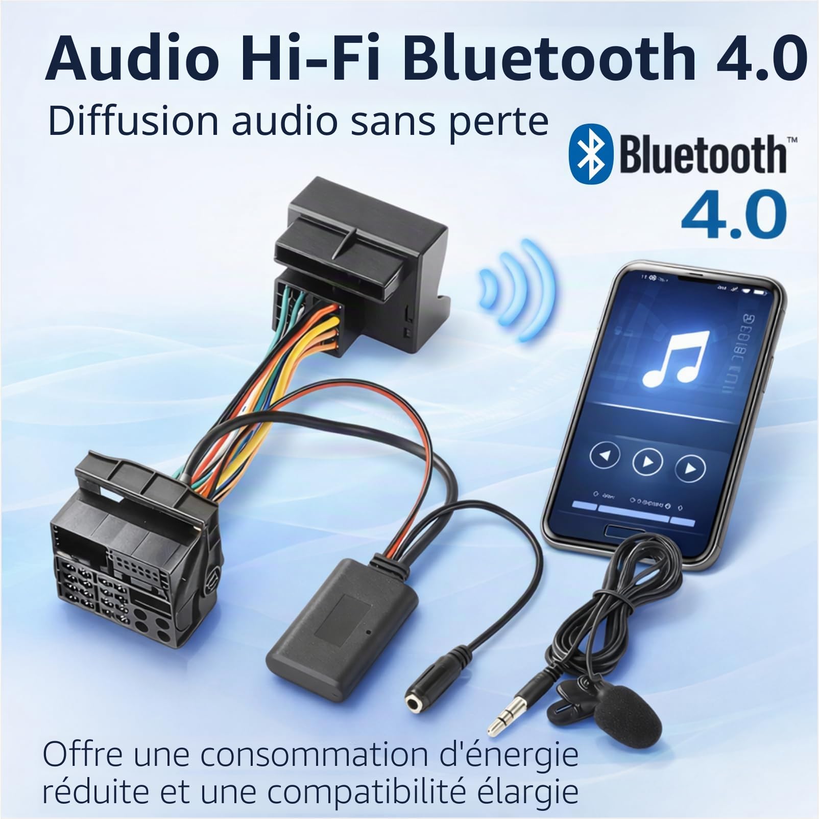 MESINURS Adaptateur mains libres Bluetooth pour Peugeot 307 407 508 & Citroën C5 C6 RD4 Radio - Interface audio AUX sans fil, compatible avec Blaupunkt VDO Bosch stéréo