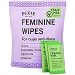 Pixie Feminine Wipes - Flushable, Biodegradable, pH Balanced & Unscented - Individually Wrapped Wipes for Feminine Care, On The Go & Public Bathrooms - Menstrual Cup Wipes for Cups & Discs (20 Count)