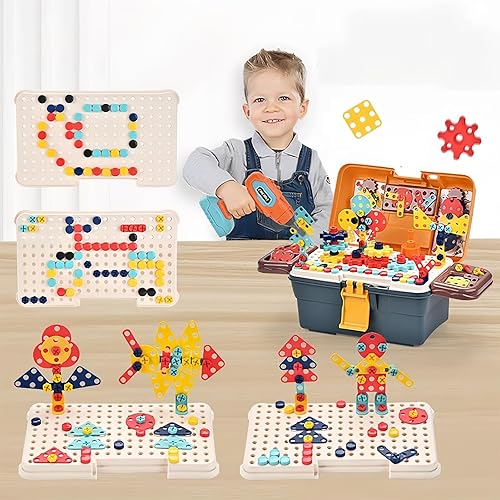 Miniatura 2 de CZOALX Juego de herramientas para niños, caja de herramientas para niños, taladro eléctrico de simulación, juguetes educativos de construcción para