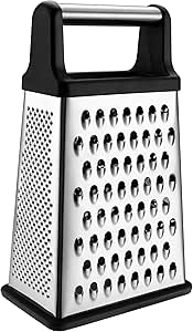 Spring Chef Professional Cheese Grater - Stainless Steel, XL Size, 4 Sides - Perfect Box Grater for Parmesan Cheese, Vegetables, Ginger - Dishwasher Safe - Black