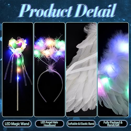 Miniatura 3 de Goenb Alas de ángel iluminadas, disfraz de ángel para mujeres, adultos, niñas, niños, alas de ángel y accesorios de halo para fiesta de Halloween