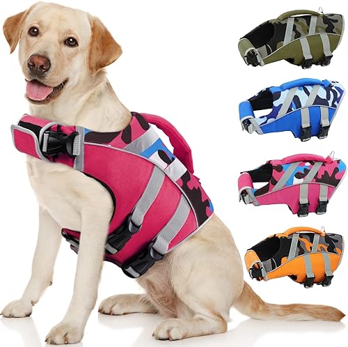 Kuoser - Chaleco salvavidas para perros con tiras reflectantes - Vestido de alta visibilidad ajustable, salvavidas Ripstop, preservador para