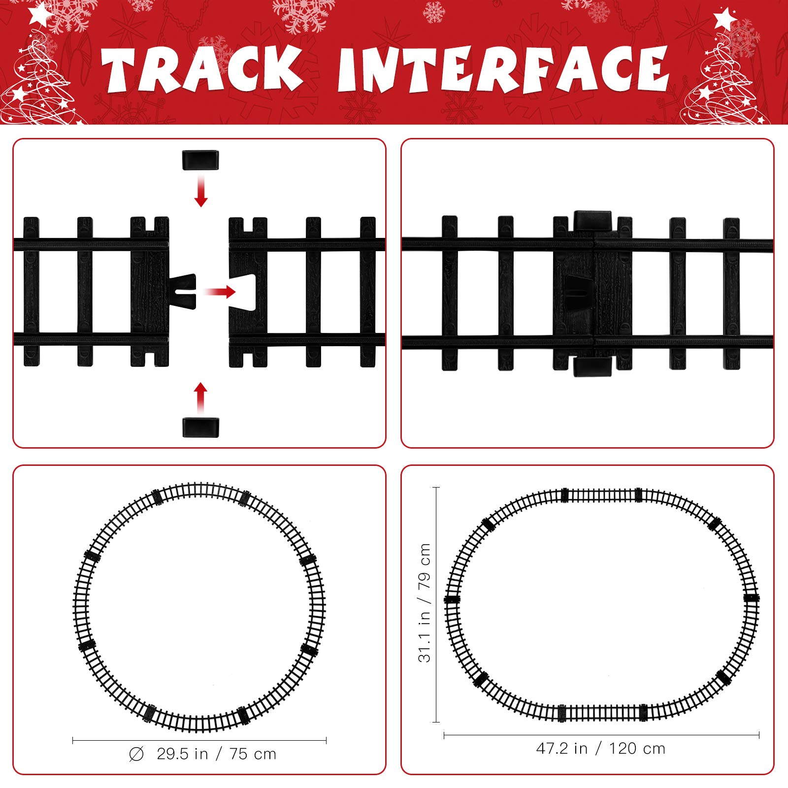 Toyvian Set di Treni ferroviari di Natale con Binario Ferroviario da 119,9 cm e 4 luci e Suoni ferroviari, a Batteria, Locomotiva Motore, Giocattoli elettronici, per Bambini
