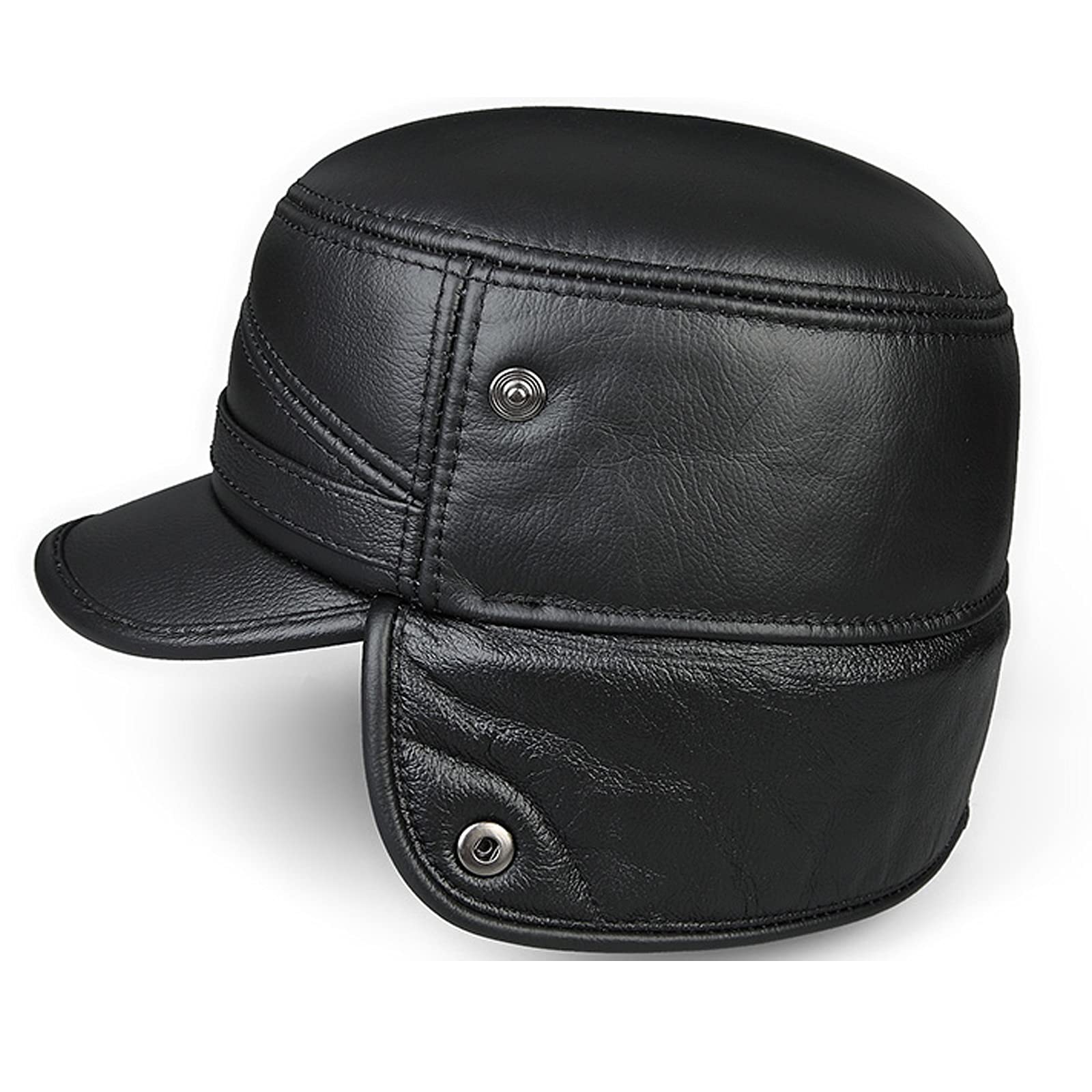 Sombreros de invierno, sombrero bombardero Trooper de cuero para hombre Trapper Hat Faux Fur Bomber Cap con orejeras Invierno para ancianos