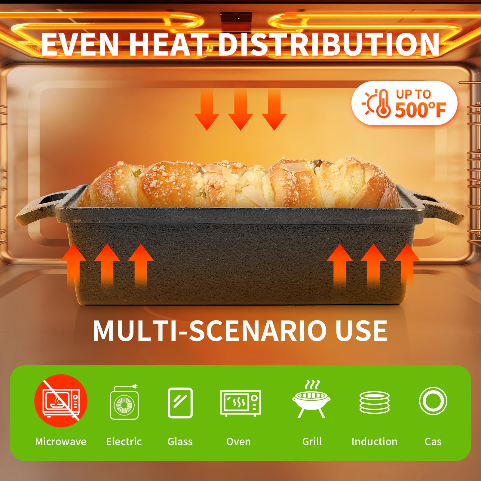 Teglia per pane in ghisa con coperchio, pentola in ghisa, per cuocere il pane, per toast, per forno, fornello, induzione, 25 cm