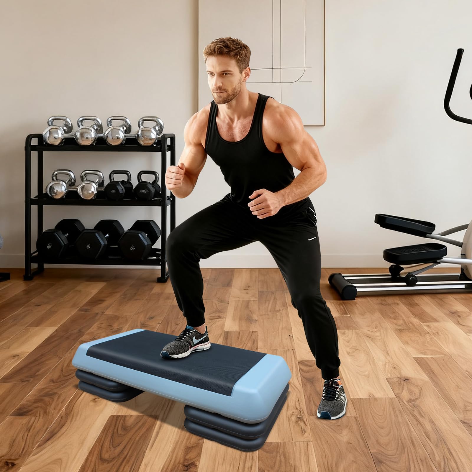 Aerobic Stepper für Fitness und Training, 76x35cm Steppbrett Höhenverstellbar, Step-Plattform-Trainer Rutschfest für Zuhause