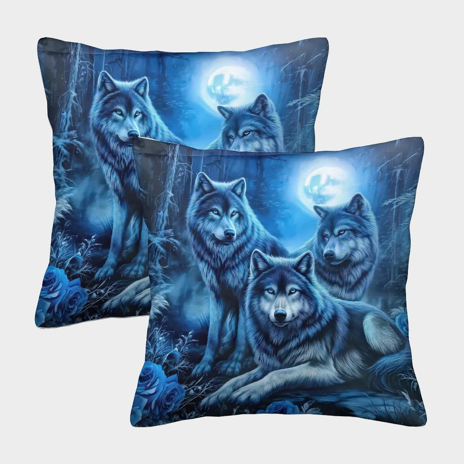 QFVANSIYO Mystic Wolf 3D Printed Pillowcase Microfiber Bedroom Decor Moon Wolf Patterned Pillow Cover Adult All Ages Soft 40x40cm