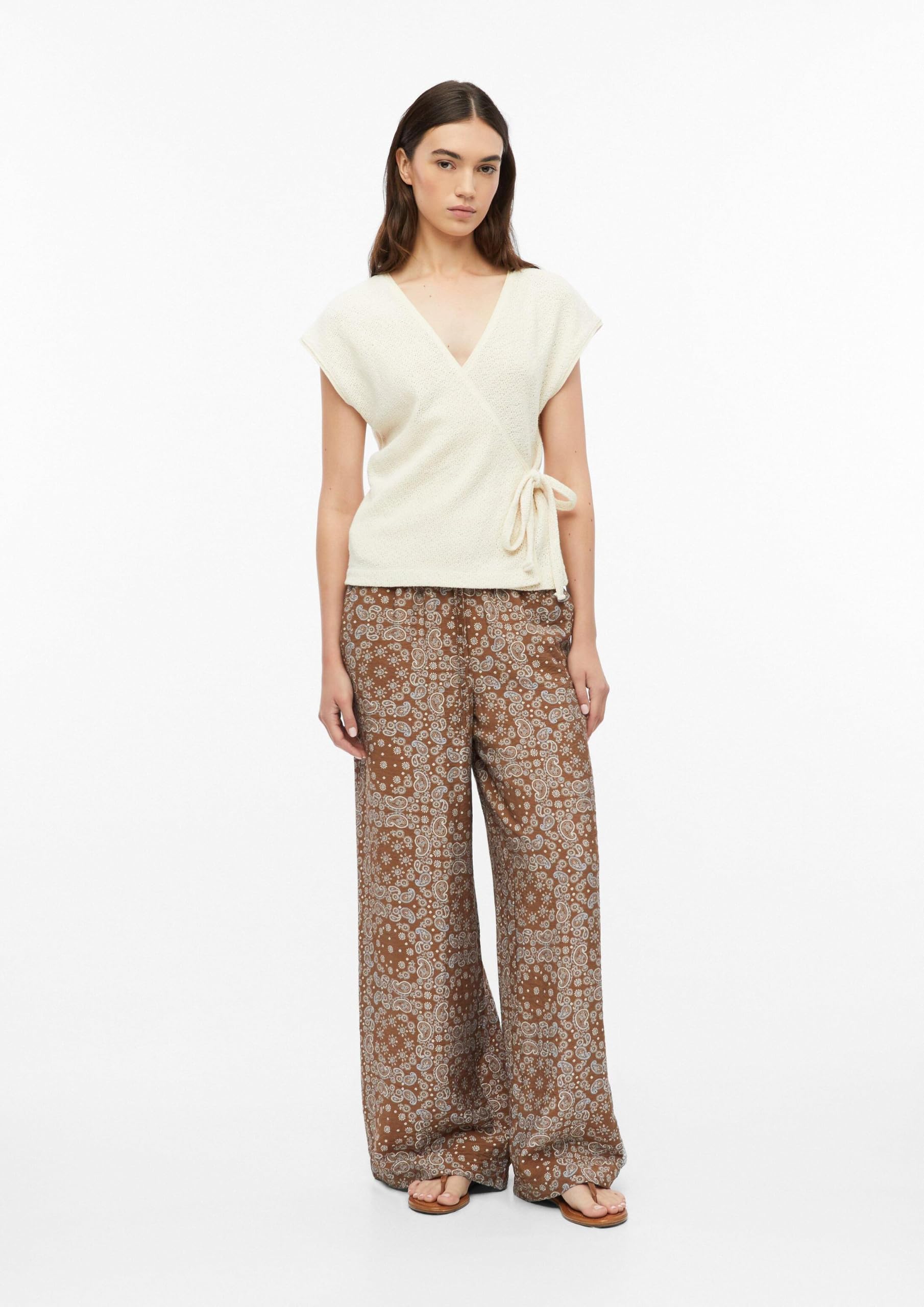 s.Oliver Damen Hose Strukturierte Wide-Leg-Hose aus Viskosemix