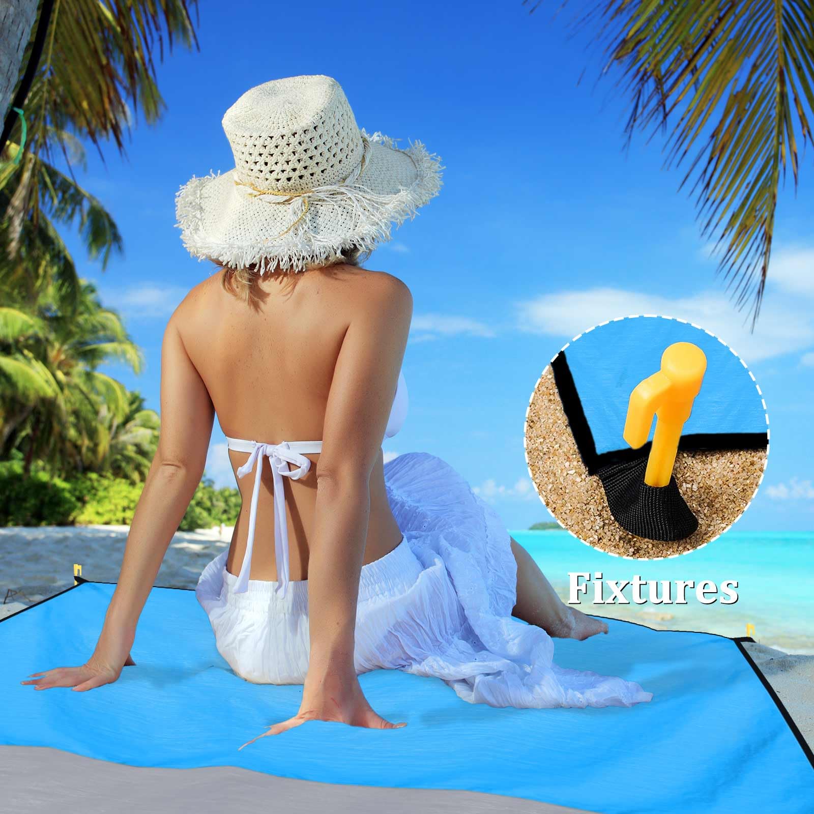 Tappetino Spiaggia Antisabbia Poliestere Pieghevole 200x210 cm con Chiodi e Tasca