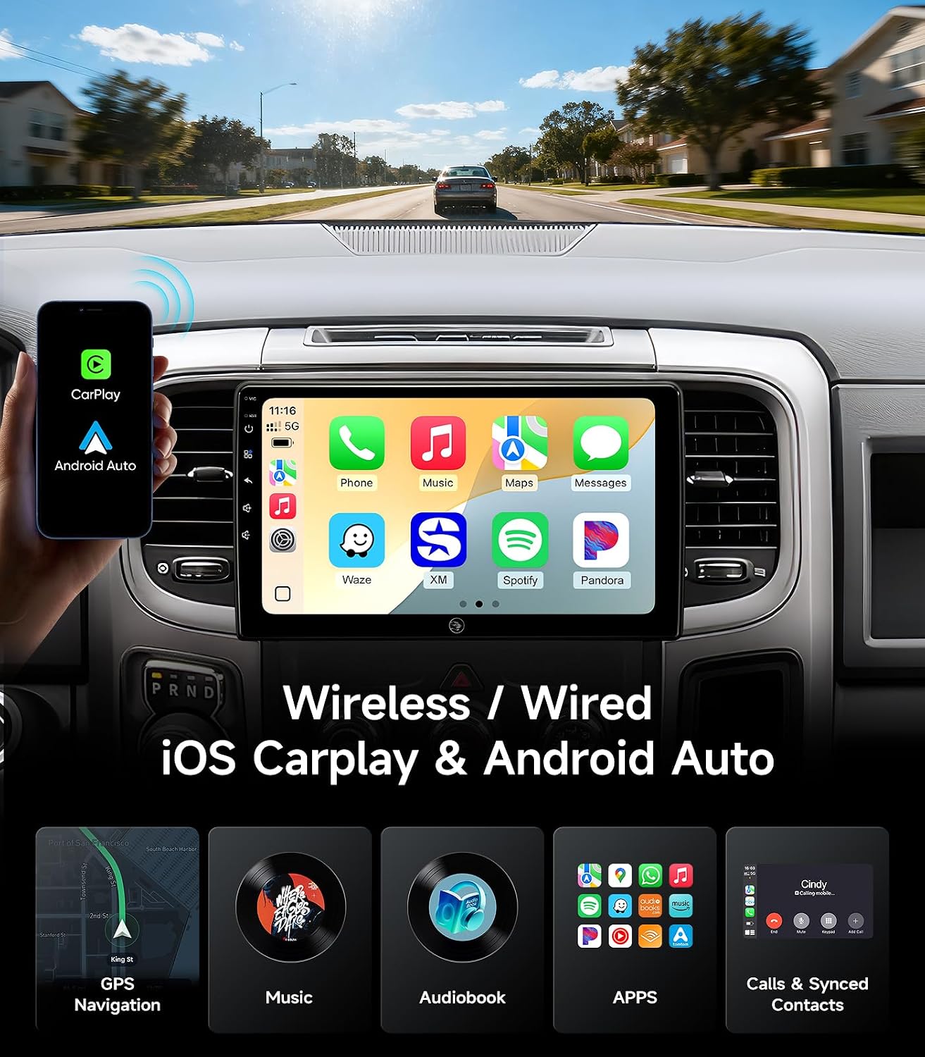 Car Radio for Dodge Ram 1500 2500 3500 2013-2018, CarPlay Android Auto