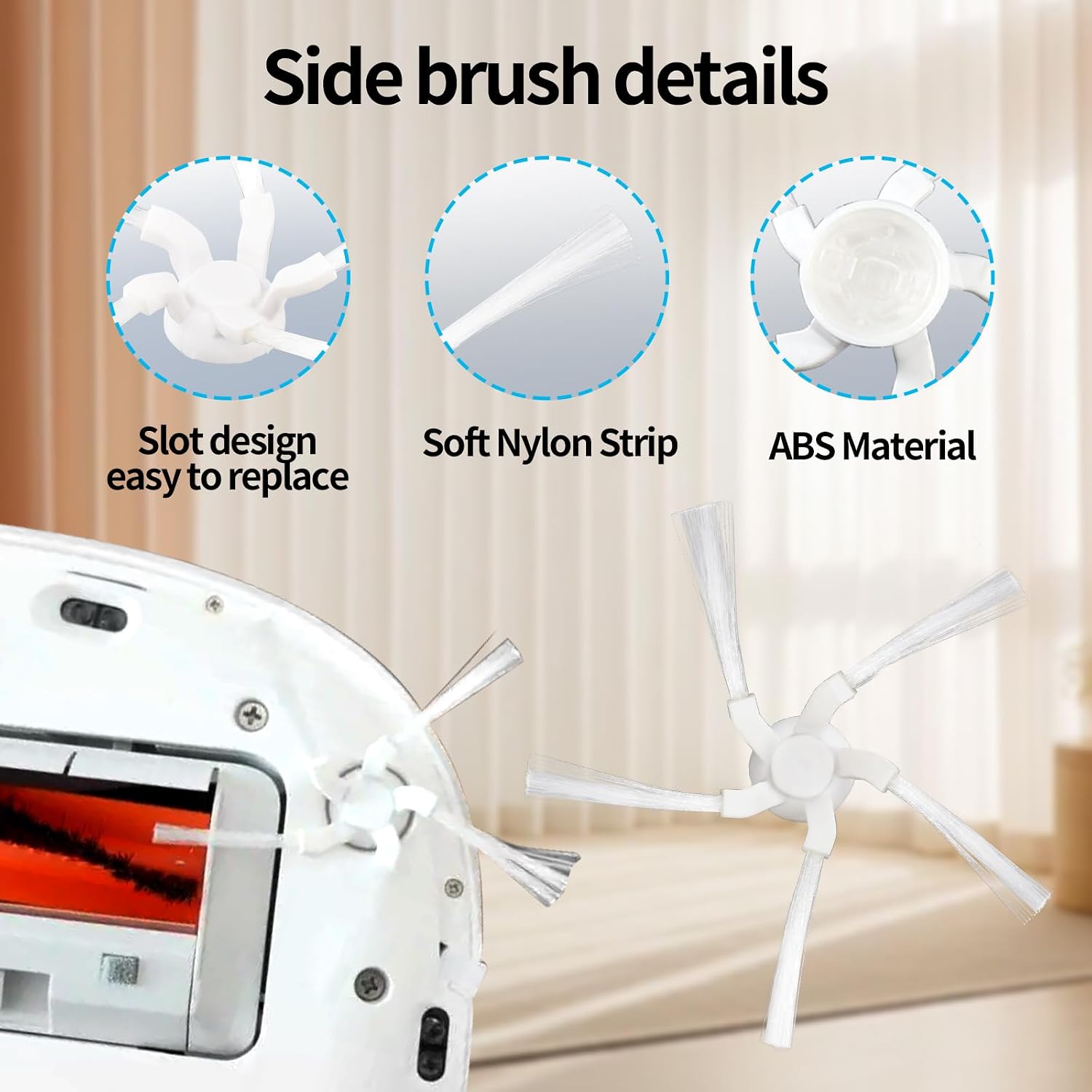 Filters Side Brushes for Dreame W10/Pro Robot Vacuum Cleaner Brush Filter Replacement Part(4*Side Brush+4*Filter)