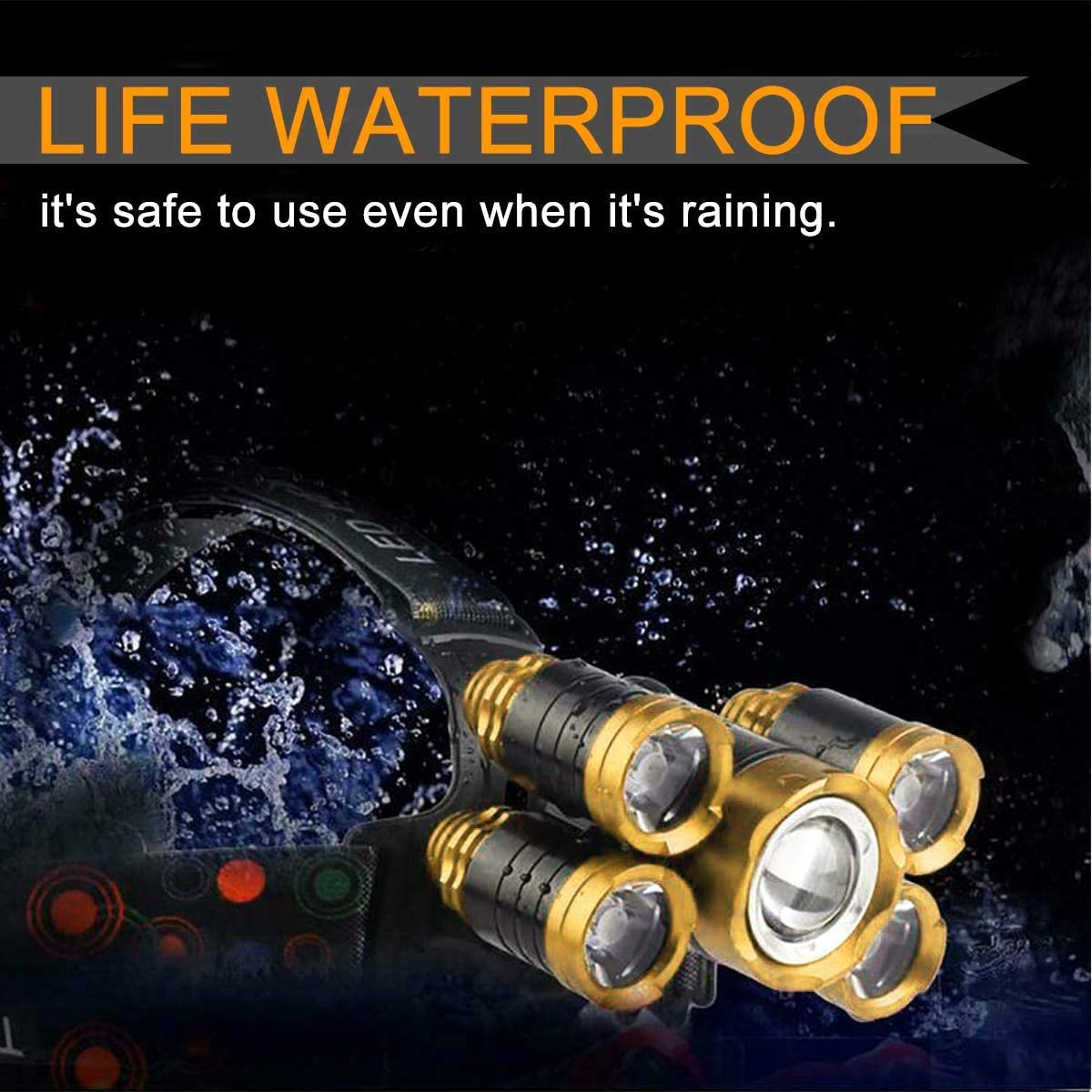 Lampe Frontale Rechargeable, Lampe Frontale 18000 lumens, étanche IPX4, Lampe de Poche réglable à 90 °, Lampe Frontale Parfaite 5 LEDs pour Le Camping, la randonnée, la pêche