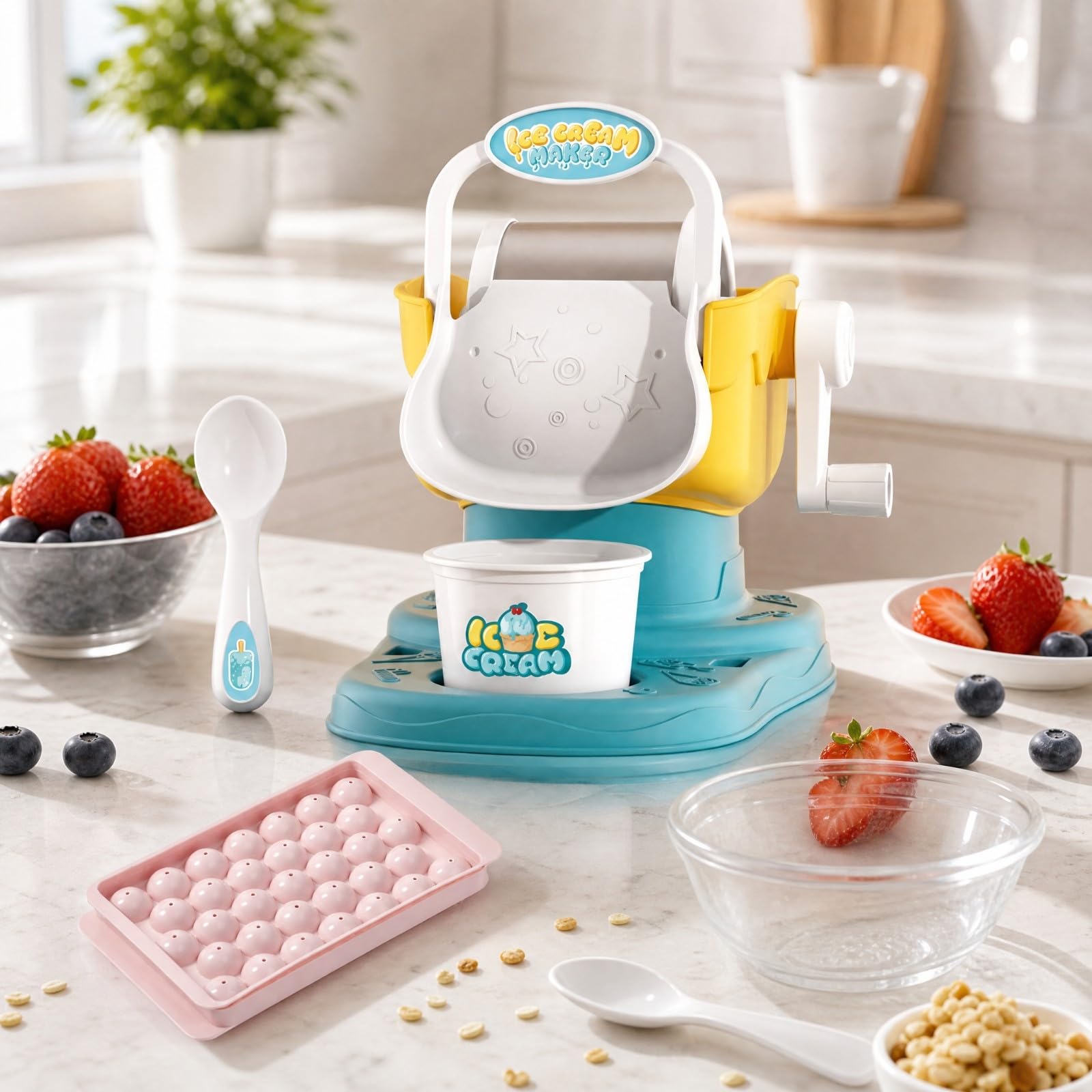 Eismaschinen-Spielset mit Becher und Löffel Fördert Feinmotorik Rollenspiel Eismaschine Mitmachend Rollenspiel-Eiscreme-Set für Spielküche, Lila