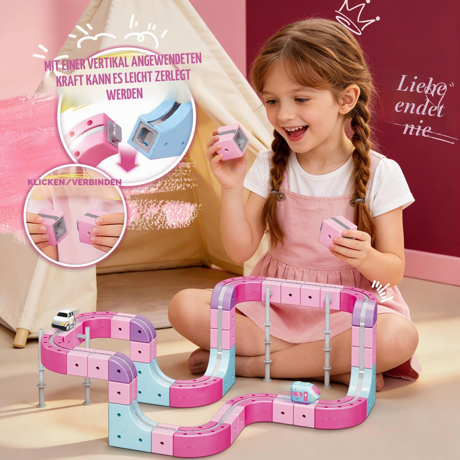 YESHIN Clickrail Electric Train Set, Eisenbahn Elektrisch Cube Track mit Schwerkraft Defying 3D-Layouts, DIY Zugstrecken-Set, Eisenbahn Kinder Elektrisch Geschenk für Mädchen ab 3 Jahren