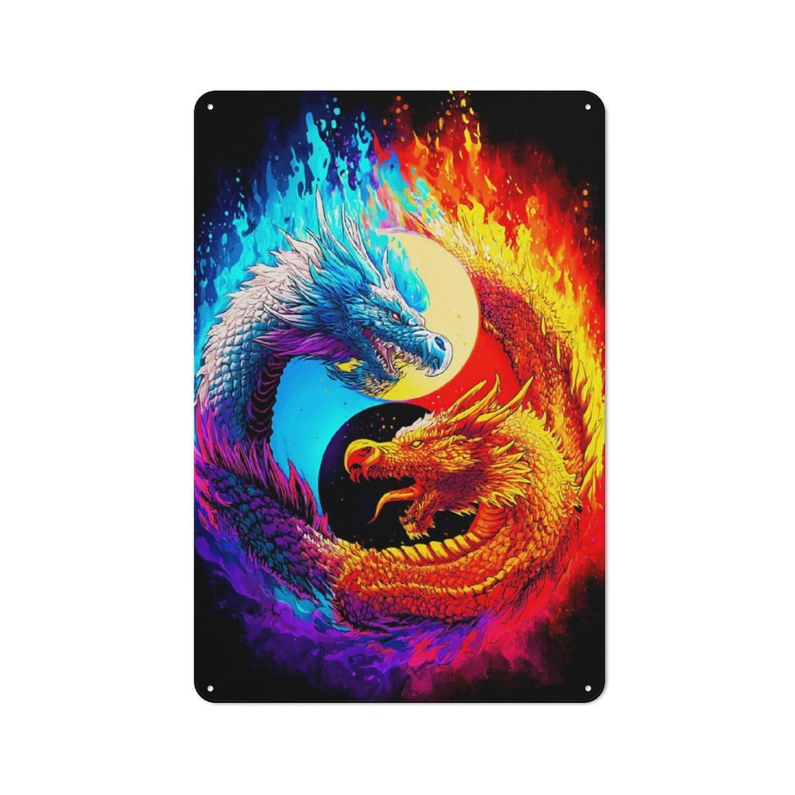 Junmoney Yin Yang Dragons Symbolic Artwork -2 Vintage Bistro Metal Sign 30X20cm, Bistro Wall Plaque For Takeaway, Bar, Kitchen Or Counter Area