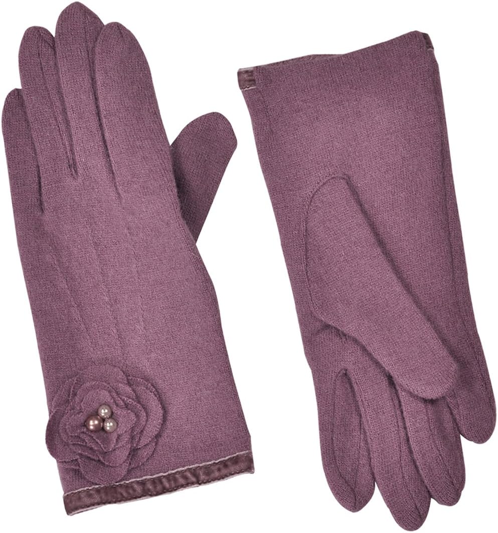 Dahlia Winter Gloves for Women - Wool, Knit Cold Weather Gloves, Flower