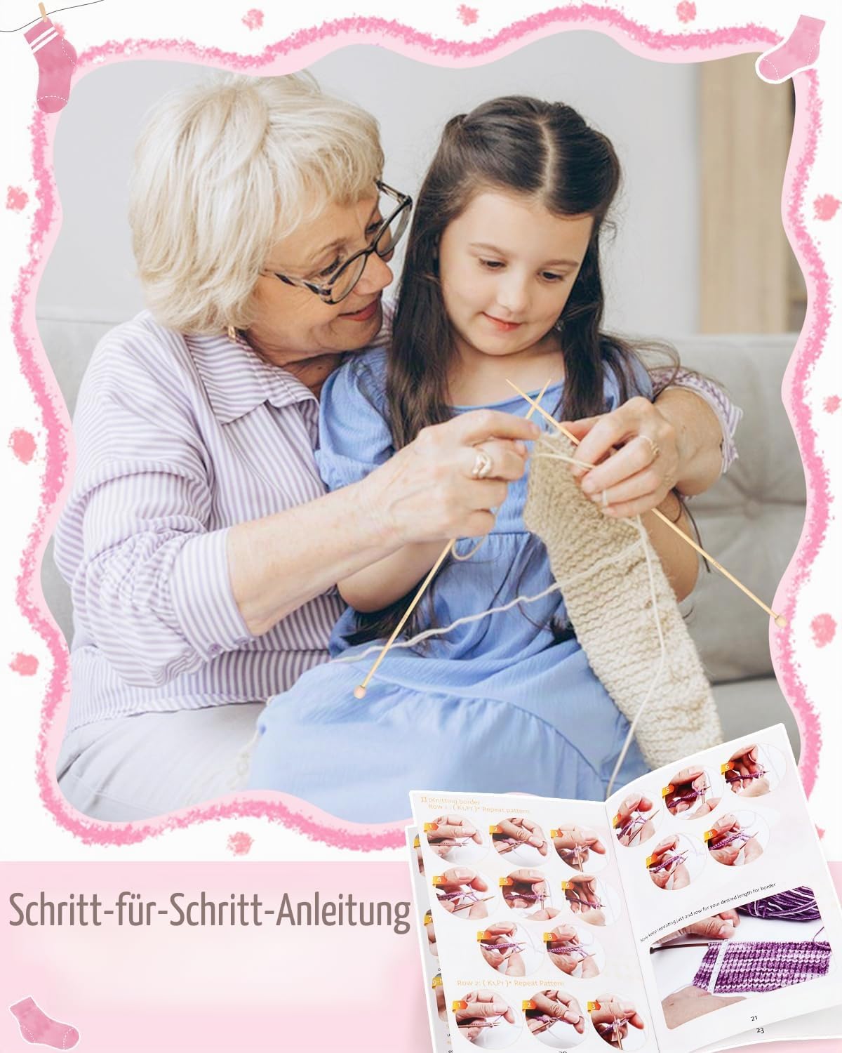 Reessy Strickset für Anfänger und Erwachsene, 4-teiliges Socken-Strick-Starter-Set für Erwachsene, die das Stricken lernen, inklusive Schritt-für-Schritt-Anleitung (evtl. nicht in deutscher Sprache