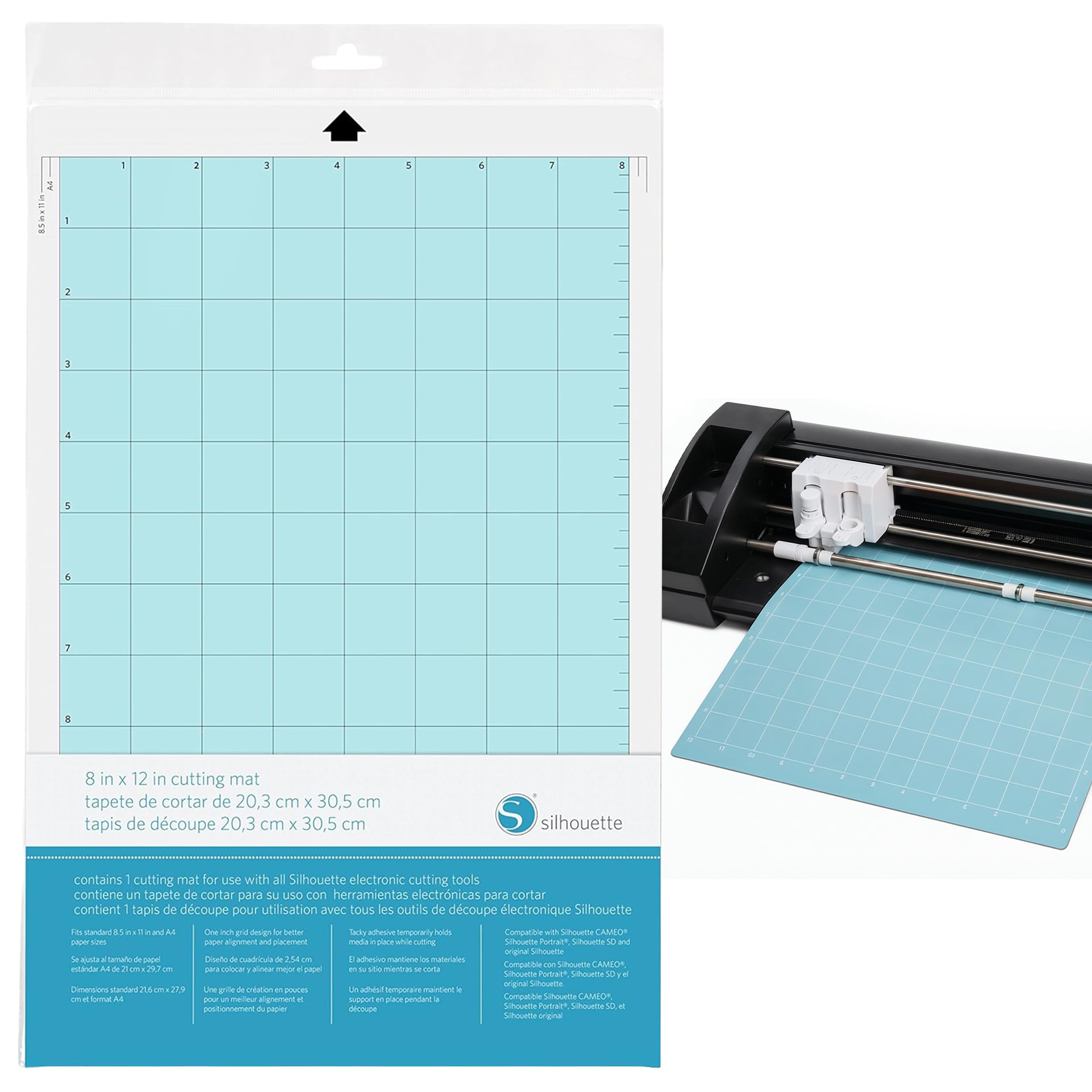 Silhouette Cutting Mat for Portrait Machines, 8 x 12 Inches - 1 Pack | Standard Tacky Adhesive Surface with 1-Inch Grid Holds 8.5 x 11-Inch & A4 Media Securely for Accurate Cutting and Alignment