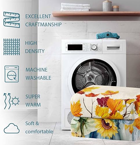 Miniatura 4 de Manta de arce de Acción de Gracias de 40 x 50 pulgadas, manta de franela suave de vellón naranja para adultos y adolescentes, calabazas azules y