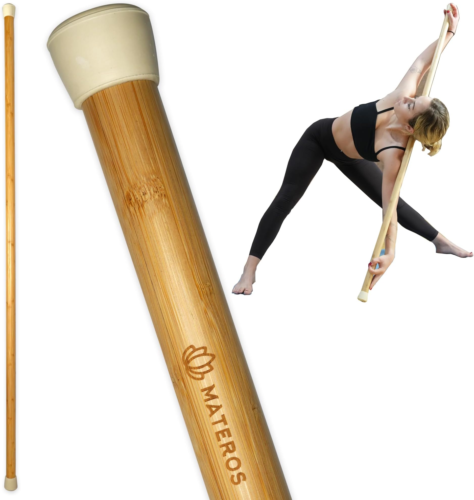 Materos Yoga Dowel, 5ft Bamboo Mobility Stick, Physical Therapy/Posture Correcting aid