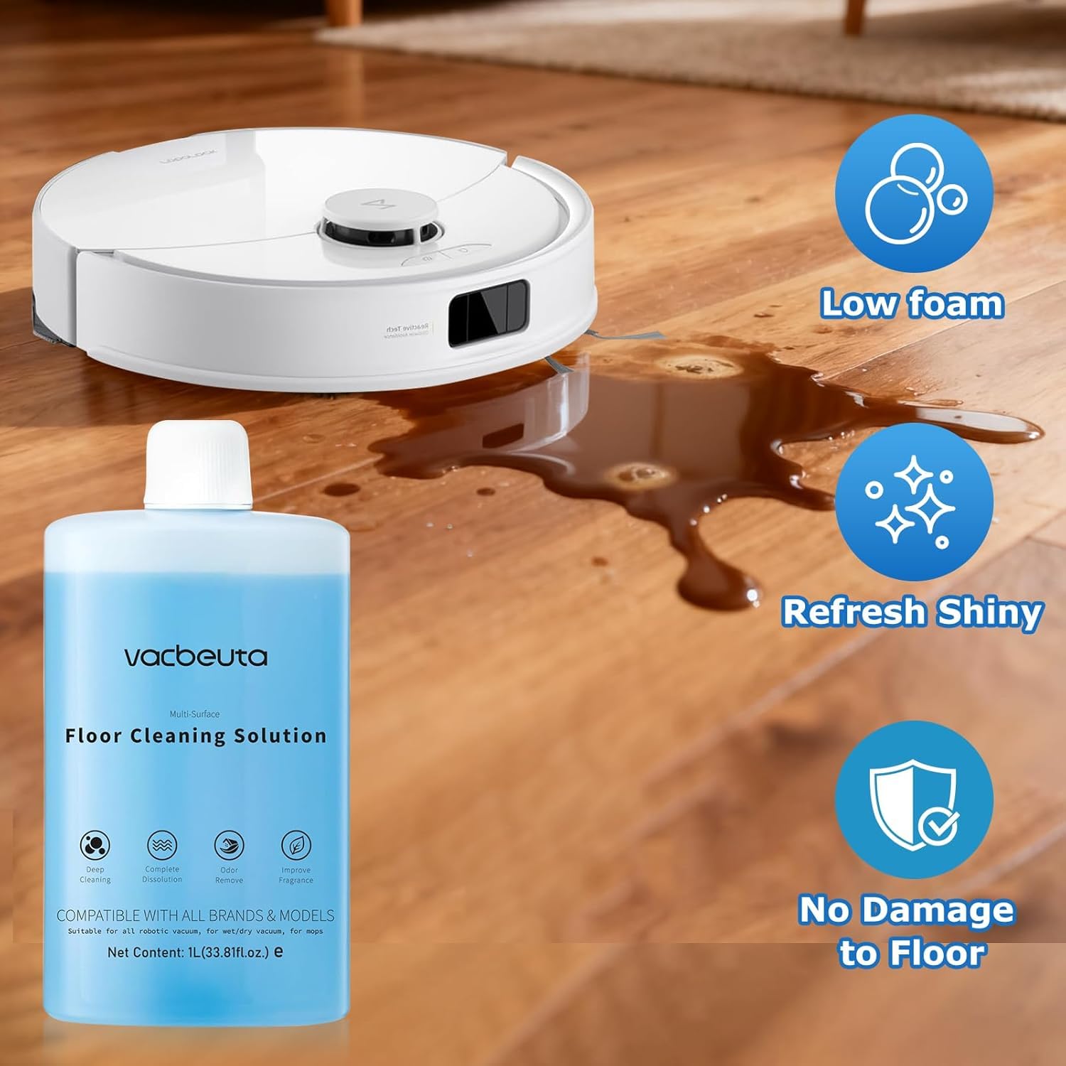 Concentré Febotak pour nettoyeurs de sols Roborock authentiques, aspirateurs robots et aspirateurs eau et poussière sans fil, 1 litre, dilué.