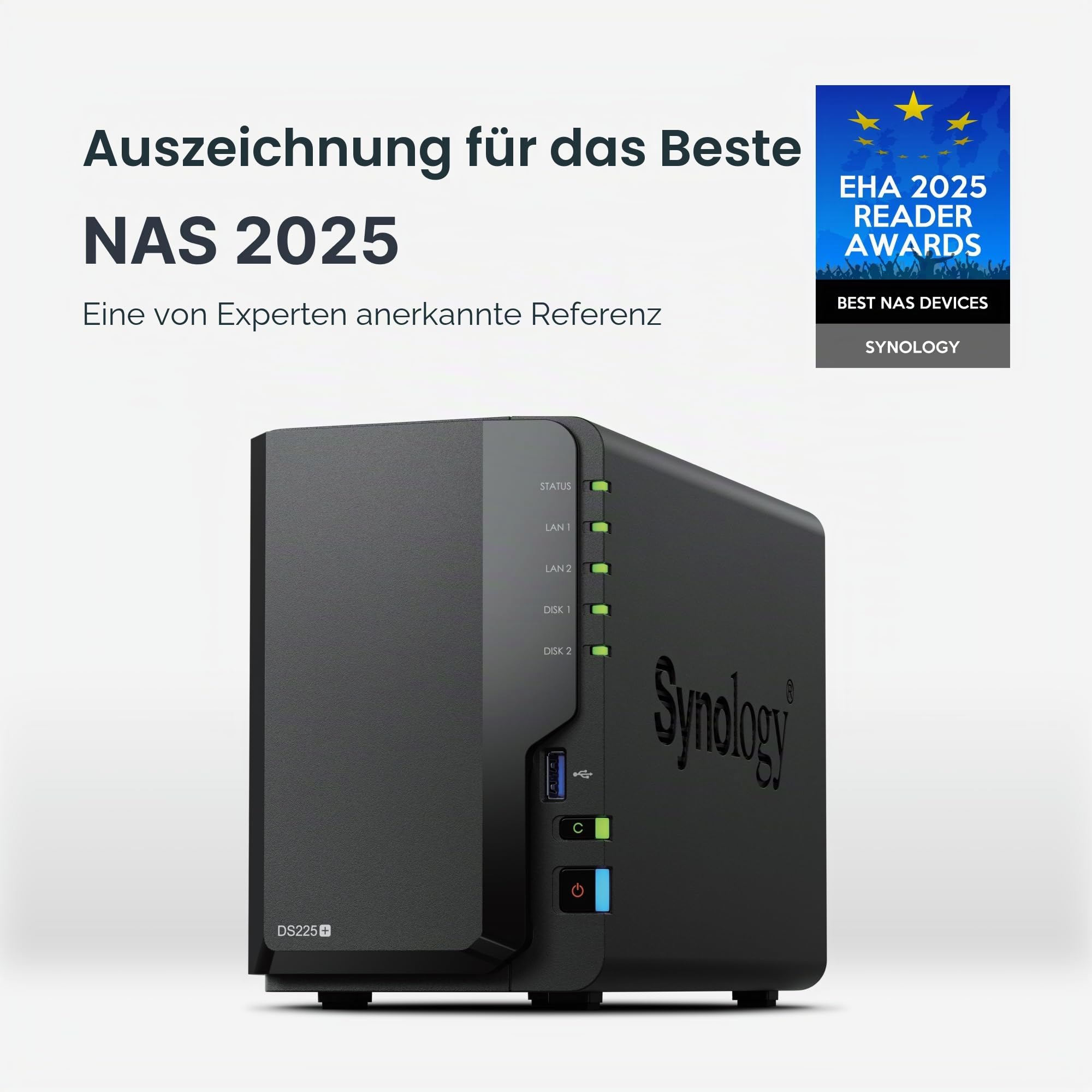 Synology DS225+ 2-Bay Diskstation NAS (Intel Celeron J4125 4-Core 2.0 GHz 2GB DDR4 RAM 2xRJ-45 1GbE LAN-Port)