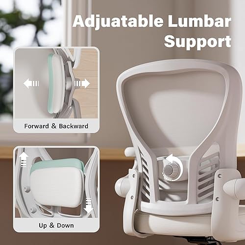 Miniatura 3 de GYI Silla de oficina ergonómica, silla de escritorio de malla con soporte lumbar ajustable y brazos abatibles 3D, silla de computadora con ruedas,