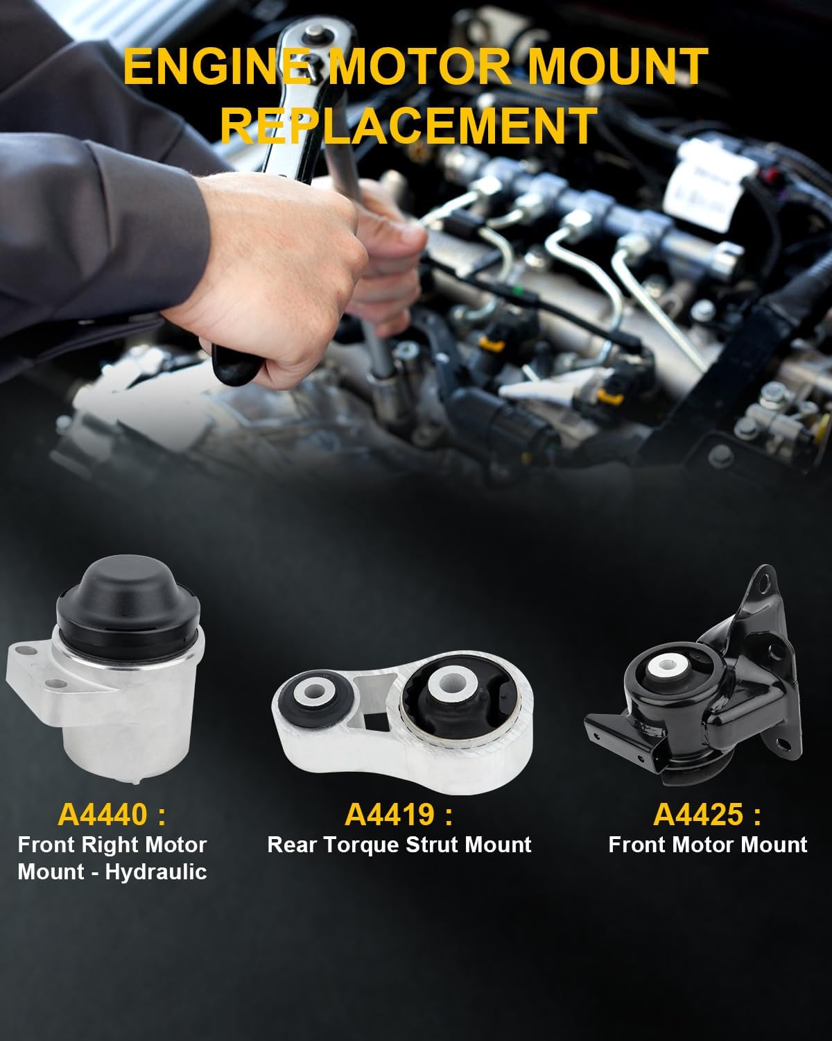 OCPTY Engine Motor Mount Transmission Mount and Torque Strut Mount Set Compatible with 2007-2012 for Mazda CX-7 2.3L/ 2.5L # A4440, A4419, A4425 3PCS