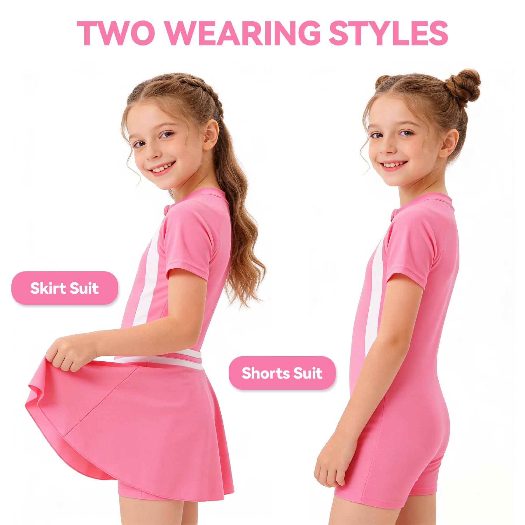 Maillot de Bain 3 en 1 pour Filles - Maillot de Bain Une Pièce à Manches Courtes avec Jupe et Bonnet de Bain, Séchage Rapide Plage Piscine Surf Maillots pour Enfants 4-12 Ans