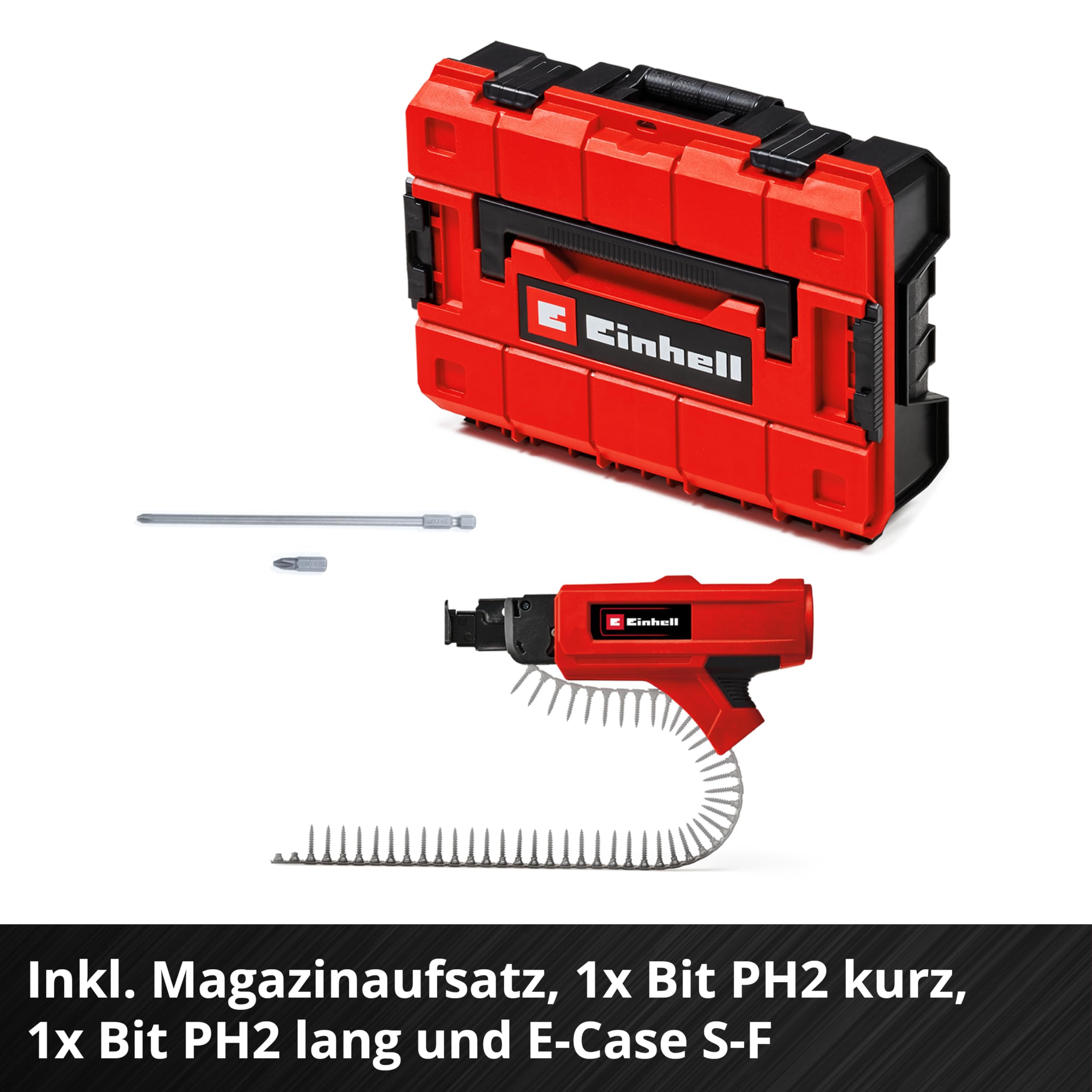 Einhell Professional Akku-Trockenbauschrauber TP-DY 18 Li BL + Magazine Power X-Change (18 V, Brushless, Tiefenanschlag, inkl. Magazinaufsatz, 2x Bit, E-Case, ohne Akku) Battery Powered, red